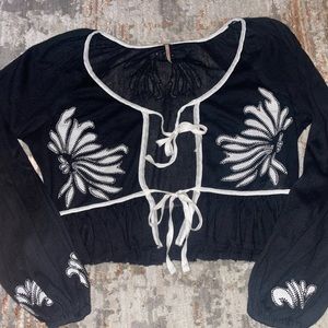 Free People Mesh Cropped double tie front long sleeve top Large